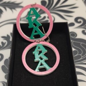 Pink Hoop Earrings with Turquoise AKA Letters